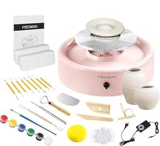 Mini Pottery Wheel Kit - 6" Pottery Wheel for Kids, Teens & Adults Beginners, 2 Lb Air Dry Clay & 18PCS Clay Tools Included, Crafts for Home DIY, Ceramic Work & Art Creatio