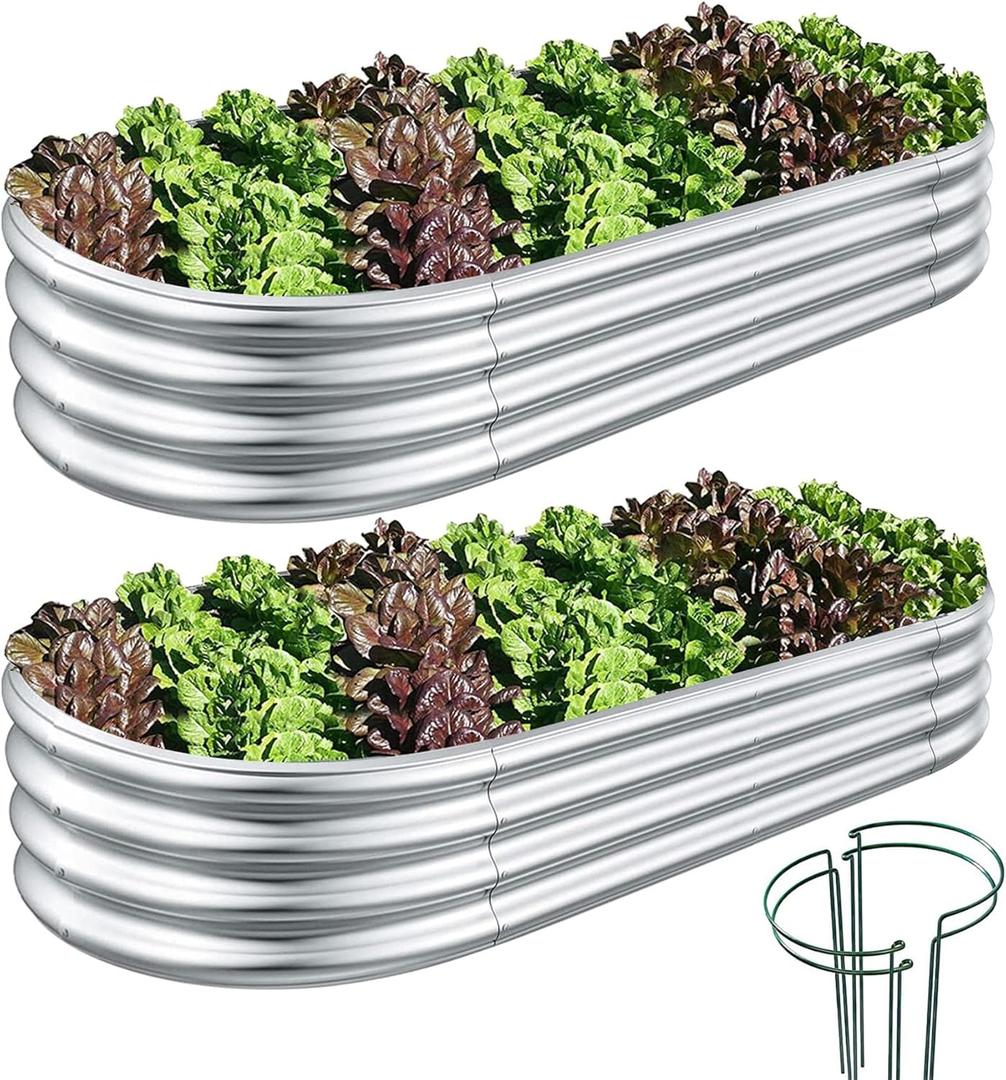 Galvanized Raised Garden Bed, Raised Garden Boxes, 2 Pcs 631ft Outdoor Galvanized Planter Box, Garden Stock Tank Outdoor with Metal Plant Stakes, Garden Beds for Vegetables Planting