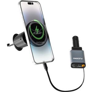 2-in-1 Car Combo Flexino Retractable Car Charger for iPhone 16, 57W Fast Charging Car Charger USB C, Magnetic Phone Holder for MagSafe Car Mount,360 Cell Phone Holder for iPhone 16/15/14/13/12