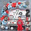 134 Two Fast Birthday Decorations Race Car Party Supplies for 2 Year Old Boy Racing Balloon Garland Arch Kit Backdrop Tablecloth Box Crown Wheel Checkered Balloon 2nd Two Fast Birthday Decor