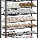 12 Tier Shoe Rack Organizer for 48-60 Pairs, Tall Metal Shoe Storage Shelf with Wood Top, Adjustable Boot Space, Narrow Design for Entryway Closet, Rustic Brown and Black