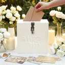 Chumia Cream White Acrylic Wedding Card Box with Lock, 3D Embossed Mr and Mrs Gift Card Box with Cards Sign for Wedding Reception, Bridal Shower, Engagement, Anniversary Party
