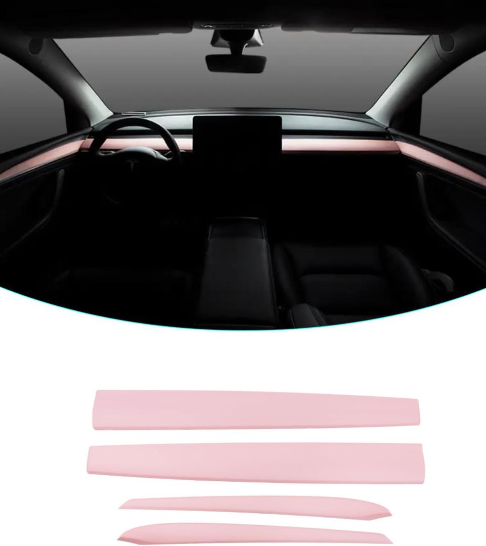 Pink Dashboard Cover and Front Door Cover Compatible with Tesla Model 32021-2023 and Model y2019-2024-NOT for Performance (Pink)