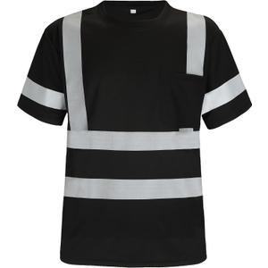 Safety Shirts for Men Construction Short Sleeve Quick Dry with Pocket Workwear, Class 3 High Visibility Shirts with Reflective Strips S