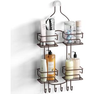 SRIWATANA Shower Caddy Organizer Hanging Over Head, Bathroom Shower Rack Hanger with Hooks for Razors - Bronze