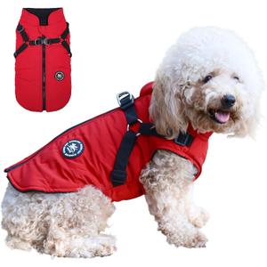 Norbi Dog Winter Jacket with Built-in Harness, Waterproof Windproof Cold Weather Coat for Small Medium Large Dogs, Warm Puffer Vest for Small Dogs Like Chihuahua, Dachshund, Yorkie(Red, M)
