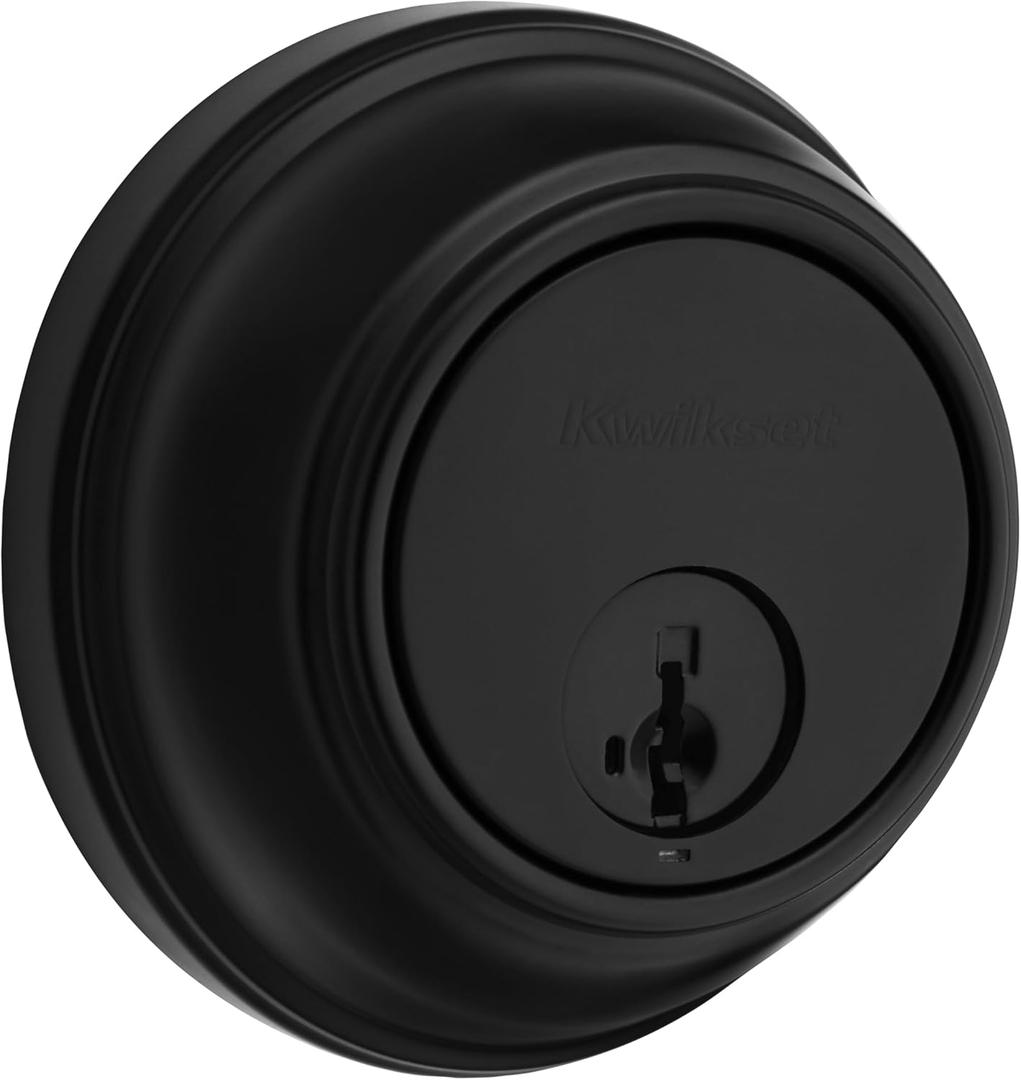 Kwikset 817 Deadbolt Lock, Matte Black Round Exterior Keyed Front Entry Door, Pick Resistant SmartKey Rekey Security, Single Cylinder Dead Bolt, with Microban Protection (Traditional)