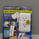 Ontel Presto Plug Outlet Extender for Relocating Unreachable Power Outlets, 4ft Cord, Sticks Easily on Wall, Provides Surge Protection, 2 AC Outlets, 2 USB Ports & Built-in Shelf