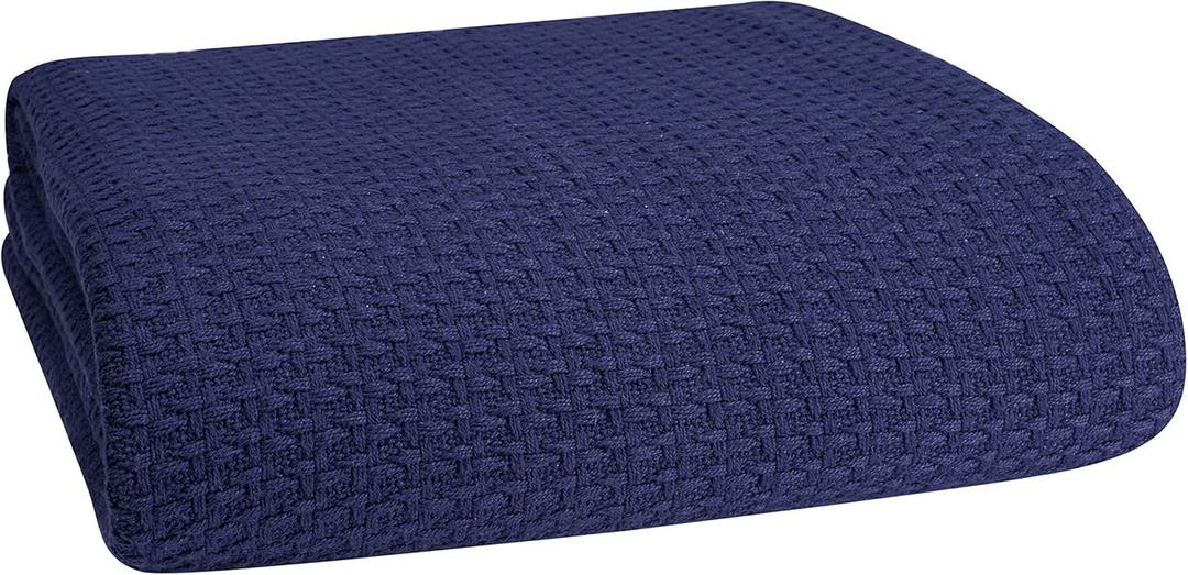 Elvana Home 100% Cotton Bed Blanket, Breathable Bed Blanket King Size, Cotton Thermal Blankets King, Perfect for Layering Any Bed for All Season, Navy Blue (King (102 in x 90 in))