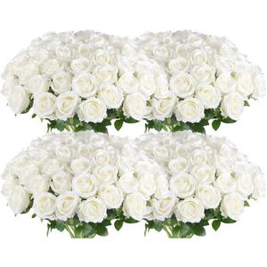 Hananona Artificial Roses in Bulk, Fake Silk White Roses Realistic Roses for Wedding Centerpieces Flower Arrangement Home Decor (100, White)