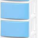 IRIS USA Plastic Drawer Storage Organizer, 4-Drawers, for Classroom Art Supplies Bathroom Dorm Bedroom Laundry Room, Slim Narrow, White Frame with Matte Blue Front Panels