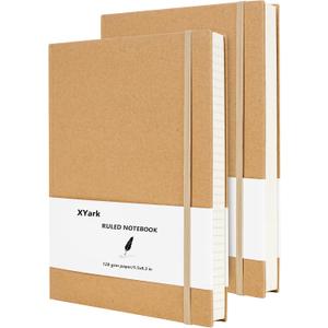 A5 Line Kraft Notebook Journals Bulk, College Ruled Hardcover Writing Subject Composition Notebooks with Lined Paper, 2 Pack, 120GSM, 102 Sheets, 5.5x8.3 inch, Travel Journal Set Lined
