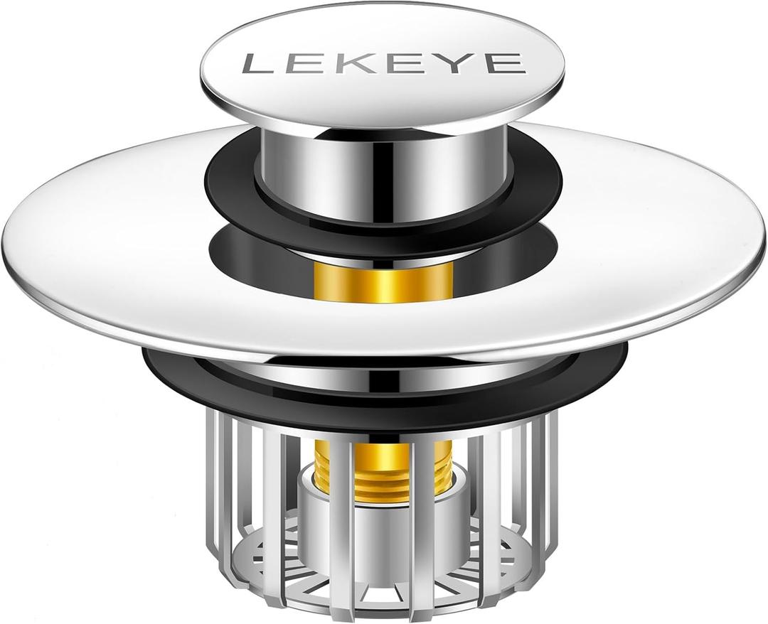 LEKEYE Tub Stopper | Shower Drain Hair Catcher | Pop-up Drain Stopper with Strainer | Bathroom Bathtub Plug | Drain Protector for 1-1/2 to 1-3/4" Bath Drain Hole (Silver)