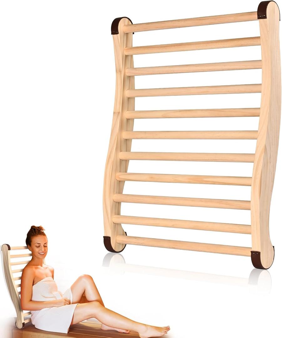 Upgraded Sauna Backrest, Sauna Accessories, S-Shaped Design with Backrest Sauna Chair, with Non-Slip Pads, Ergonomic Design, Suitable for Infrared Sauna Backrest and Barrel Sauna Backrest