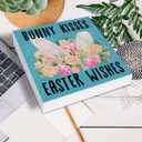 Easter Decor, Easter Decorations for Home, Farmhouse Bunny Kisses Wood Sign Decoration for Home Kitchen Living Room Bedroom Desk Shelf Table 5 X 5 Inch