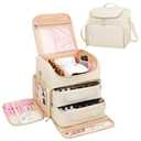 CUBETASTIC Extra Large Nail Polish Organizer Case Holds 86 to 100+ Bottles Nail Polish & Nail Lamp, Nail Supplies Storage Carrying Bag with 2 Removable Pouches (Beige)