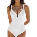 QINSEN Womens Seamed Cup Spaghetti Straps One Piece Bathing Suits Tummy Control Cheeky Swimsuit XL 