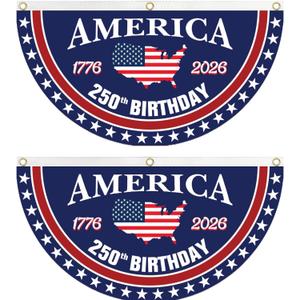WENWELL 250 year anniversary Birthday Bunting Flag, Patriotic USA Anniversary Fan Banner 1776-2026, 2x4 FT, Navy Blue Red White, with Brass Grommets 2 Pack