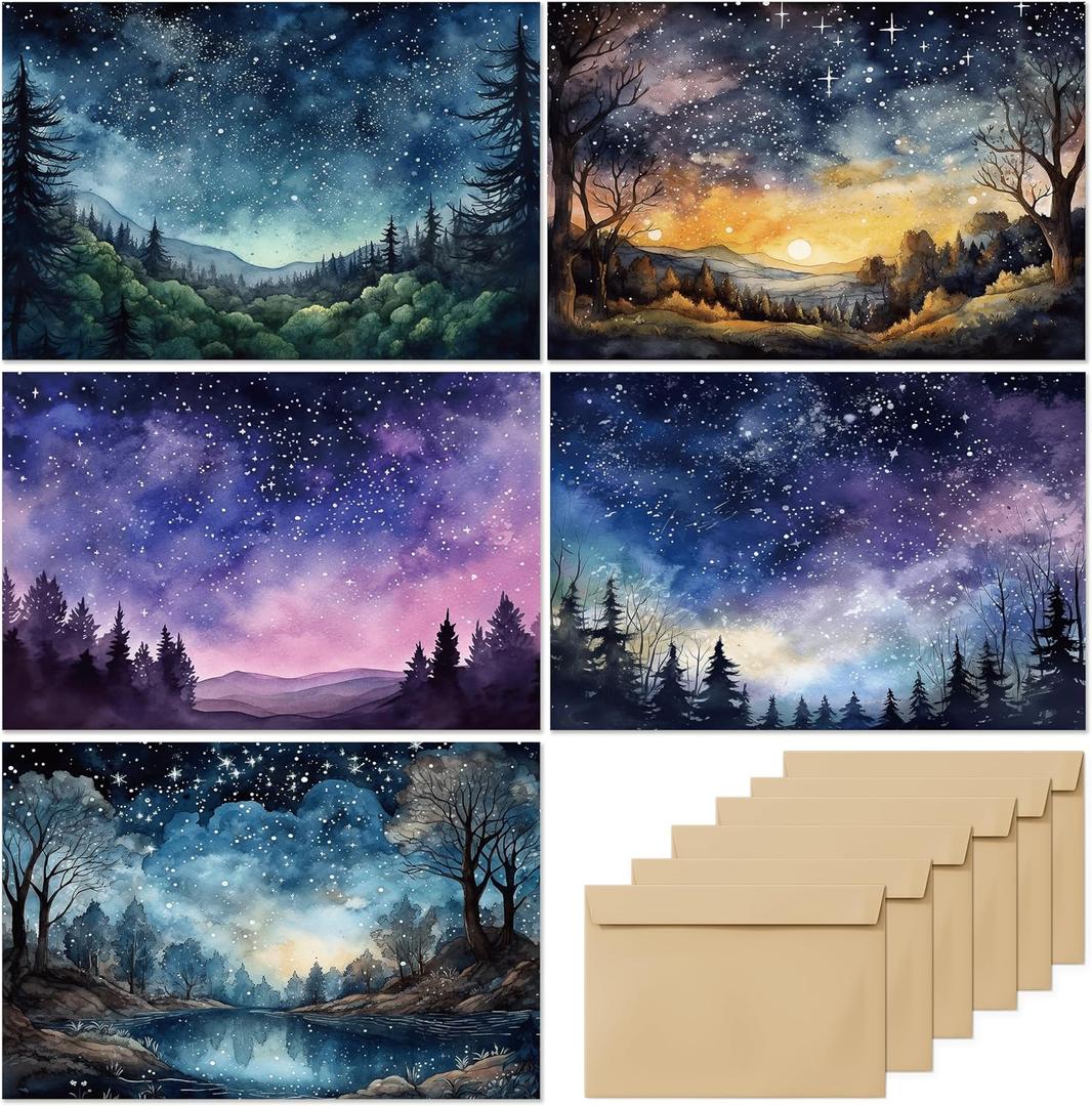 slapaflife Blank Cards with Envelopes All Occasion,Watercolor Starry Night Sky Design Blank Greeting Cards 4x6,20Pack -Blank Greeting Cards,Note Cards with Matching Peel-and-Seal Rustic Envelopes