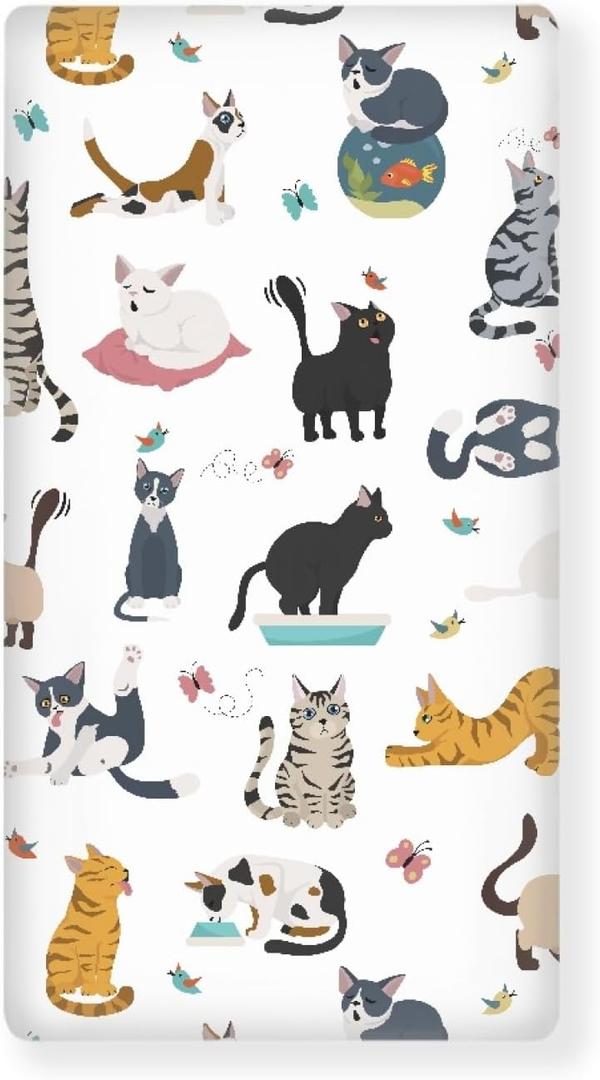 Different Cats Poses Baby Crib Sheets Fitted Crib Sheets Kid Crib Fitted Sheets Crib Cover Single Pack 28"x52" for Boys Girls (White)
