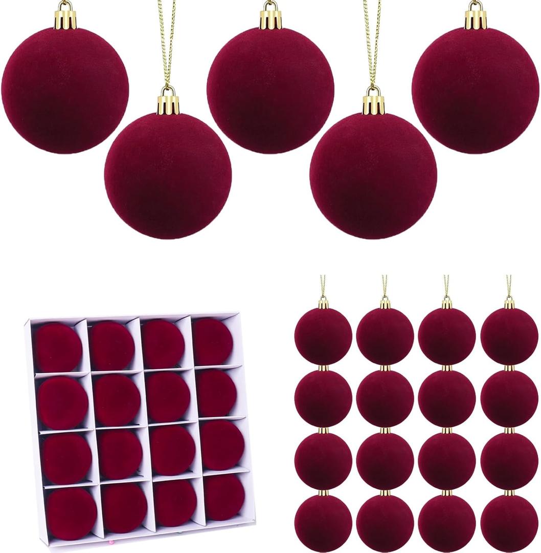 9 Pcs Red Velvet Christmas Balls, 3.15 Inch Velvet Ornaments for Christmas Tree, Flocked Ornaments Balls for Wreath Garland