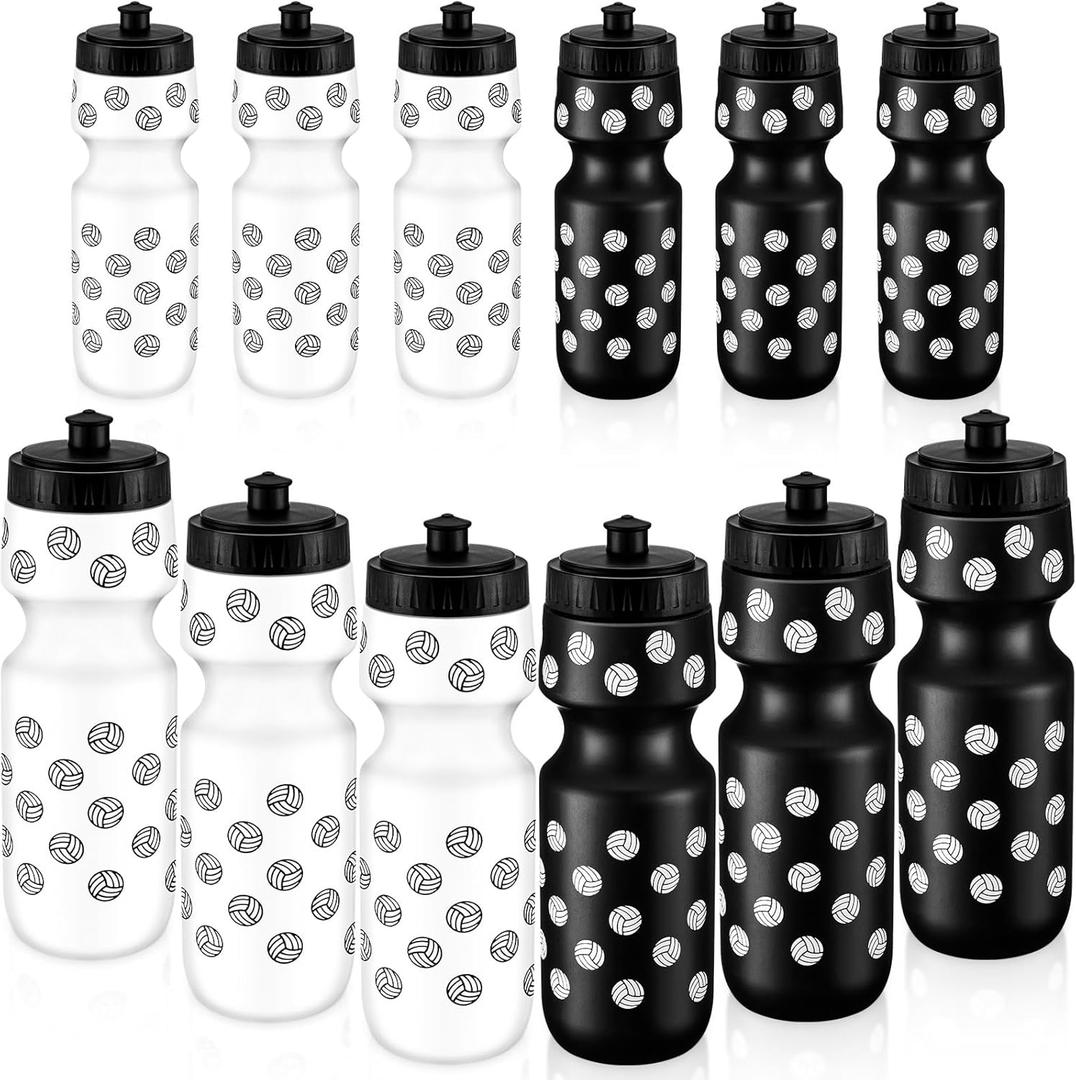 24 Pcs Water Bottle Bulk Reusable Sports Squeeze Water Bottles Ball Cup Accessories for Sports Party Favors Team Gifts Players for Gym Most Bike Cage (Volleyball)