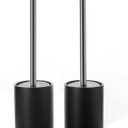Ceramic Toilet Brush & Holder Set - Freestanding Deep-Cleaning Toilet Bowl Cleaner Brush, Stainless Steel Handle, Small & Sturdy for Storage, Easy to Clean, Non-Scratching (Matt Black)