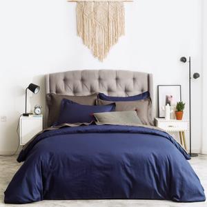 SUSYBAO Navy Duvet Cover King 100% Cotton 3 Pcs Set 1 Vintage Navy Blue Duvet Cover with Zipper Ties 2 Pillow Shams Farmhouse Dark Blue Hotel Collection Bedding Set Soft