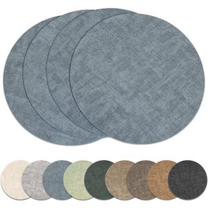 13" Round Placemats Set of 4, Reversible Faux Leather Wipeable Table Mats | 2mm Vinyl Heat Resistant, Waterproof Oilproof Scratch Proof Non-Slip, Washable for Kitchen Dining Indoor Outdoor (Light Blue)