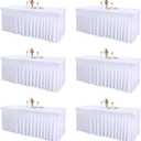 6 Packs White Tableclothes for 8 Foot Rectangle Tables, Wrinkle Resistant Fitted Table Cloth Stretch Spandex Table Covers with Skirt for Event Banquet Wedding Birthday Party, 96" x 30"