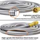 Giraffe Tools Garden Hose 100ft x 5/8", 304 Stainless Steel Metal Water Hose, No Kink Garden Water Hose with 9 Pattern Spray Nozzle, Flexible, Lightweight, Kink Free Hose for Yard, Outdoor