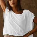 Kumufenc Women Short Sleeve Workout Shirts Open Back Tops Casual Yoga Y2k Athletic Gym Slouchy Crop Running Tees (White, L)