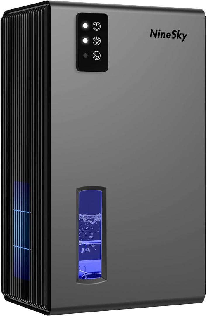 NineSky Dehumidifiers for Home, 95 OZ Water Tank, (1000 sq.ft) Dehumidifiers for Bathroom Bedroom Basement with Auto Shut Off, 7 Colors LED Light (Gray)