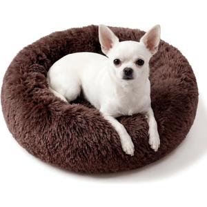 Calming Donut Dogs Beds for Small Dogs Washable,19inch Fluffy Round Puppy Bed for Puppies,Cats & Toy Breeds with Raised Rim,Fits up to 15 lbs Pets,Chocolate Brown