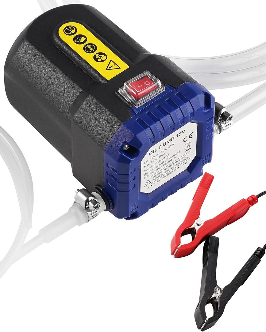 Oil Extractor Pump 12V 80W, Upgraded Electric Engine Oil Pump w/ Auto Overload, Oil Change Pump for Motor Oil, Gear Oil, Transmission Fluid, Lube, Fluid Transfer Pump for Car, Mower, Marine, Blue