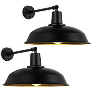 18" Large Black Outdoor Barn Lights - Rustic Industrial Style Wall-Mounted Gooseneck Lights for Garage, Porch and Farmhouse Exterior Lighting, 2-Pack