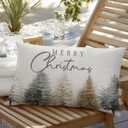 Neutral Merry Christmas Tree Pillow Covers 12x20 Double-Sided, Rustic Christmas Decor, Cozy Winter Abstract Pine Tree Lumbar Pillow Covers for Home Bedroom Living Room