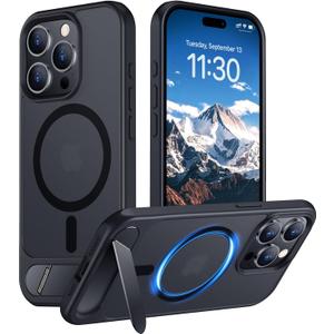 Temdan Magnetic Compatible with iPhone 15 Pro Max Case, [Built-in Invisible Kickstand][Compatible with MagSafe] [Military Grade Shockproof] Slim Translucent Matte Phone Case for iPhone 15 Pro Max 6.7" (Black)