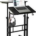 SIDUCAL Mobile Standing Desk, Portable Stand Up, Small Adjustable Converter with Wheels Home Office Workstation, Rolling Desk Laptop Cart for Standing or Sitting, Black, Standard