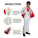 Morph Vegas Rockstar Costume With Wig + Glasses, Adult Men Disco Costume Mens 50s Jumpsuit Halloween Costumes For Men (Large)