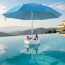 Floating Pool Umbrella for Inside of Pool with Weighted Base, UV Sun Shade & Floating Table with 4 Cup Holders, Adjustable Aluminum Pole for Swimming Pool, Beach & Lakes