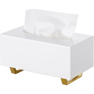 HBlife Tissue Box Cover Rectangle Acrylic Tissue Box Holder with Gold Plated Legs Napkin Dispenser Dryer Sheet Container for Bathroom, White