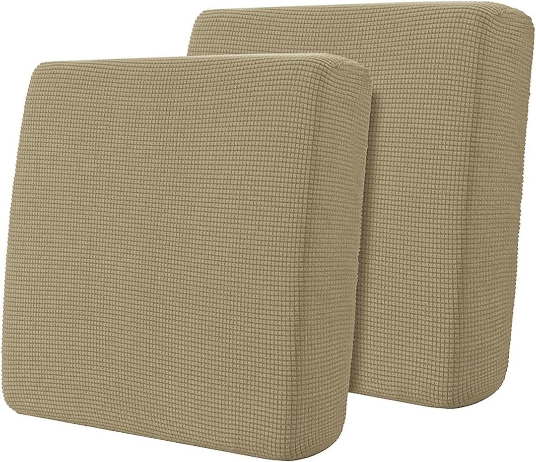 Hokway Stretch Couch Cushion Covers, 2 Piece Individual Sofa Cushion SlipcoversJacquard Sofa Seat Slipcover Set, Non-Slip Protector for Cushion (Sand,Small-2PC)
