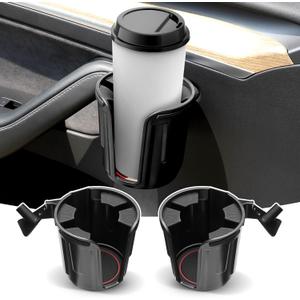 Shademax Set of 2 Car Cup Holder for Tesla Model Y 2020-2025 / Model 3 2017-2023 Left&Right Side Door Cup Holder with Rubber Coaster Model Y/3 Accessories Compatible with 2.95"-3.7" Cups Bottles