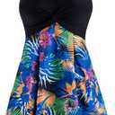 Wantdo Women's Plus Size Swim Dress Modest Swimsuit Vintage Peacock One Piece Swimwear (12-14, Leaf Flower)