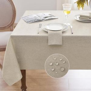 Softalker Linen Textured Rectangle Tablecloth, Waterproof Wipeable Farmhouse Burlap Table Cloth, Stain Resistant Wrinkle Free Table Covers for Kitchen Dining Holiday Party (60 x 144, Beige)