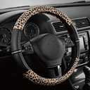 Road Comforts Leopard Steering Wheel Cover - Made with PVC Leather Cheetah Print - Anti-Slip, Universal Fit 14 1/2 inches to 15 inches - Black