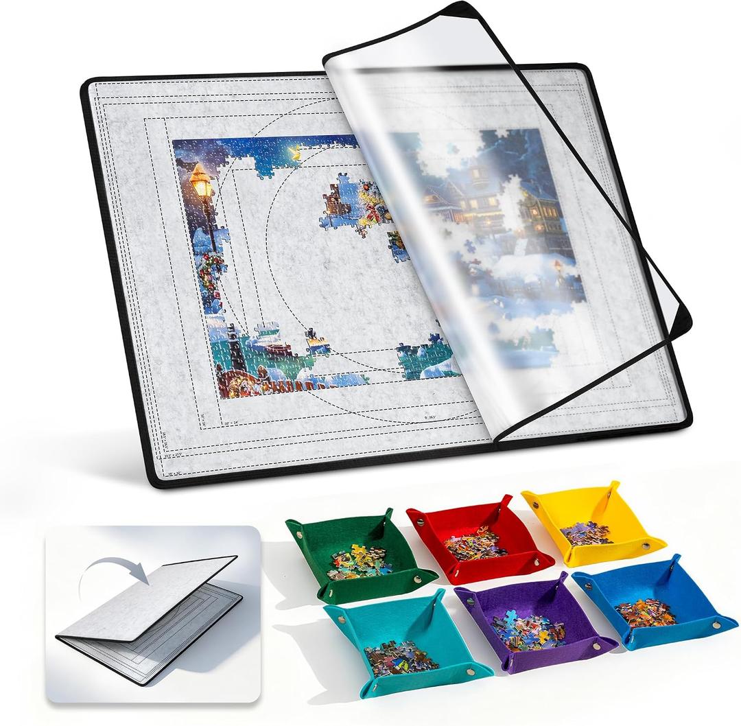 Becko US 2000 Piece Foldable Puzzle Board with 6 Sorting Trays & TPU Cover
Portable & Lightweight Puzzle Table, Felt Mat with Auxiliary Lines for Storage, for 2000 1500 1000 Pieces Puzzles