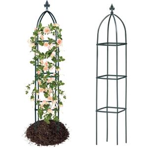 100% Metal Obelisk Trellis for Climbing Plants Outdoor & Indoor - Powder-Coated Thicken Steel Towering Plant Support - Weather-Proof Garden Trellis for Climbing Vine, Vegetables & Flowers (Green)