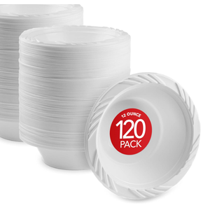Stock Your Home (120 Pack) 12 oz Elegant White Plastic Bowls for Parties Small Disposable Bowl for Fancy Dinner or Cocktail Party, Soup and Salad, Thick and Sturdy